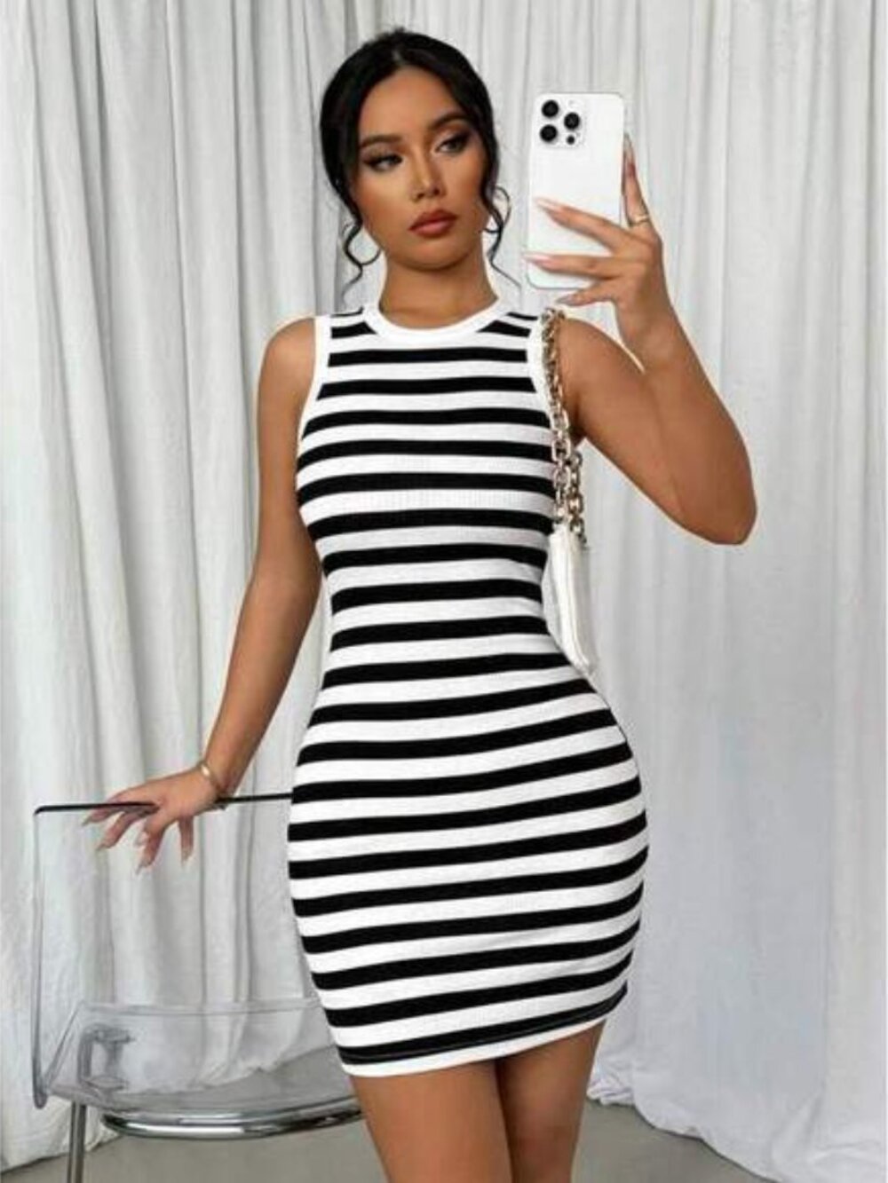 Selianne Striped Sleeveless Bodycon Mini Dress